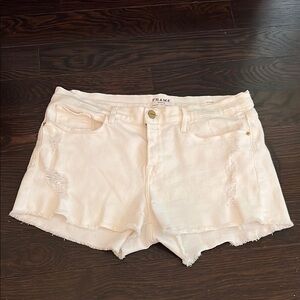 Frame Denim White Jean Shorts Distressed Hem